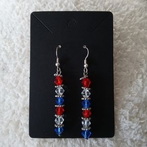 Handmade Silver Red/White/Blue Earrings